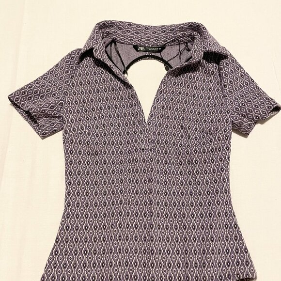 Zara Lilac Geometric Print Open Back Bodysuit Size XS - Picture 2 of 16
